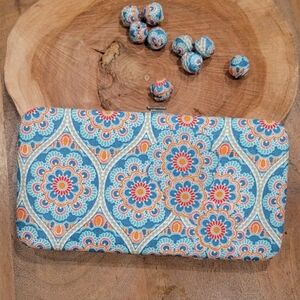 Paisley Wallet Gift Keepsake Artisan Blue Bi-fold Rare Vintage Hinge Orange Red